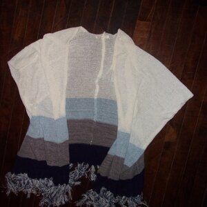 knit womens sweater   coverup one size fits all  white blue gray